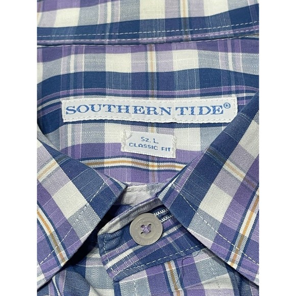 EUC Southern Tide Blue Purple Plaid Classic Fit‎ Long Sleeve Button Shirt Large - Picture 2 of 6